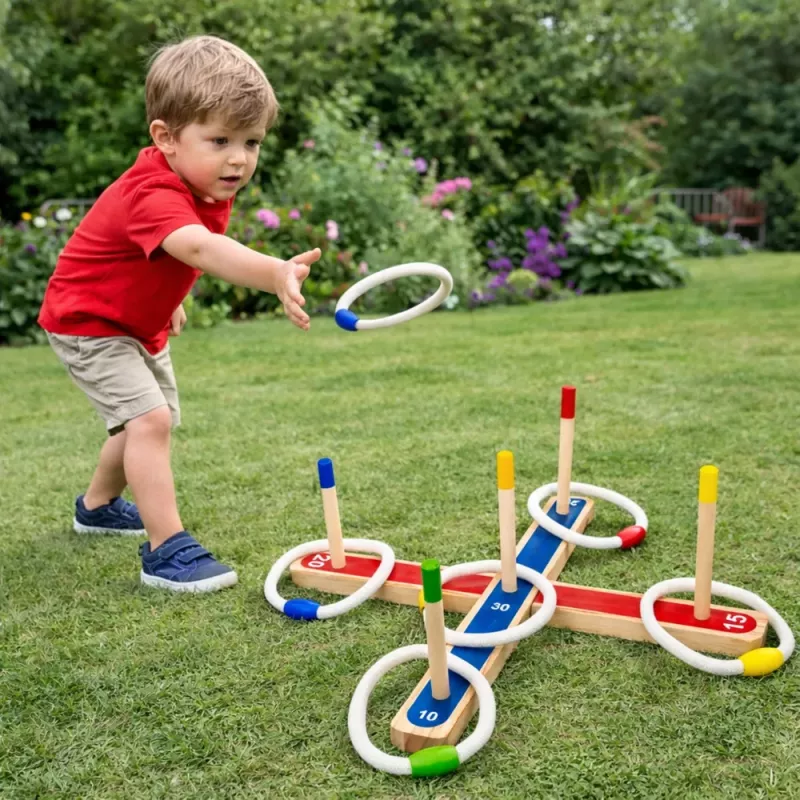 LEAN TOYS Medinis žiedų mėtymo įgūdžių žaidimas šeimai su taškais