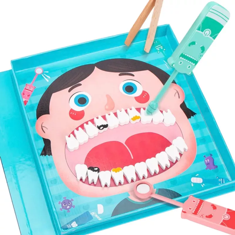 LEAN TOYS Wooden Little Dentist Set Magnetic Book Teeth Tools