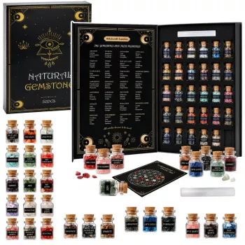 LEAN TOYS Rinkinys „Kristalai, mineralai ir brangakmeniai stiklainiuose“ su knyga, 30 vnt.