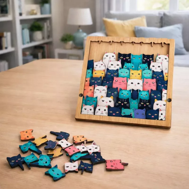 LEAN TOYS Wooden Puzzle Kittens Educational Puzzle Frame Bag 62 pcs.