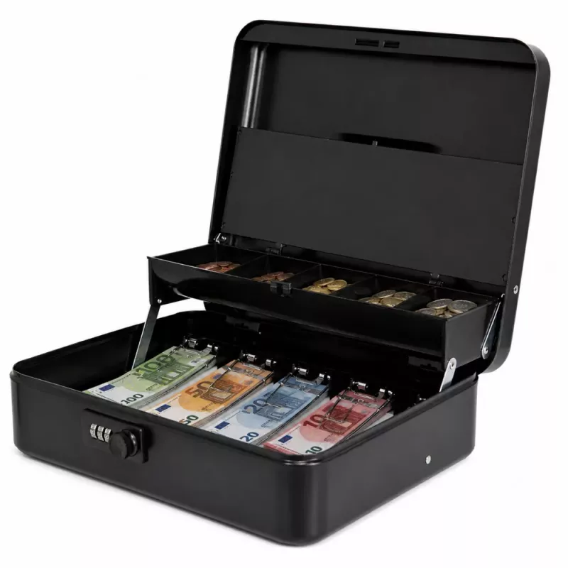 LEAN Metal Code Box for Money, Banknotes, Documents, Black 30x24 cm