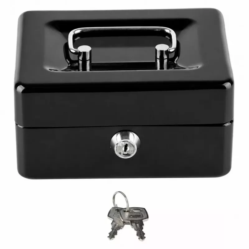 LEAN Small Metal Money Box Safe with Key Lock Black 13x10 cm