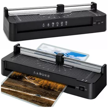 LEAN 3-in-1 Laminatorius su sandarikliu ir giljotina A3 nuotraukoms ir dokumentams, juodas