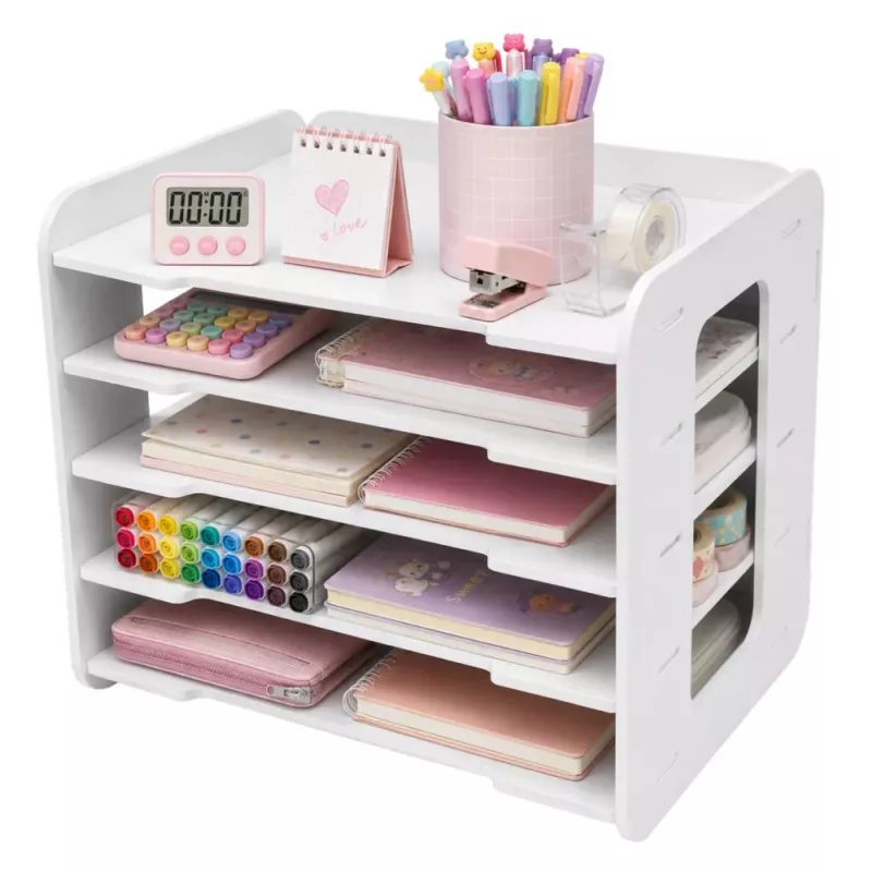 LEAN TOYS Office Organizer for Desk Wooden Shelves for A4 Documents White