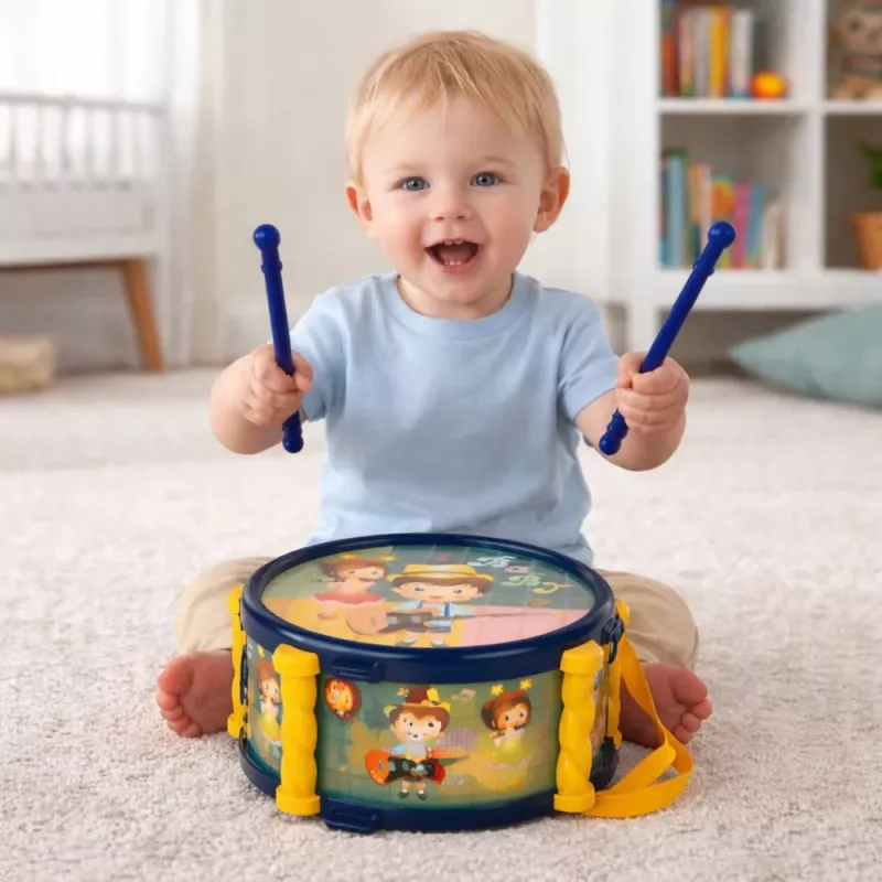 LEAN TOYS Muzikos instrumentų rinkinys vaikams: Būgnas, Trimitas, Barškučiai, Lazdelės