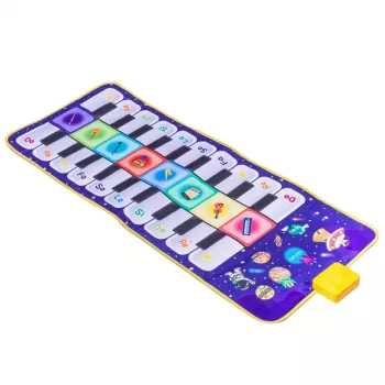 LEAN TOYS Muzikinis edukacinis šokių kilimėlis su interaktyviu pianinu Kosmosas 120 x 48 cm