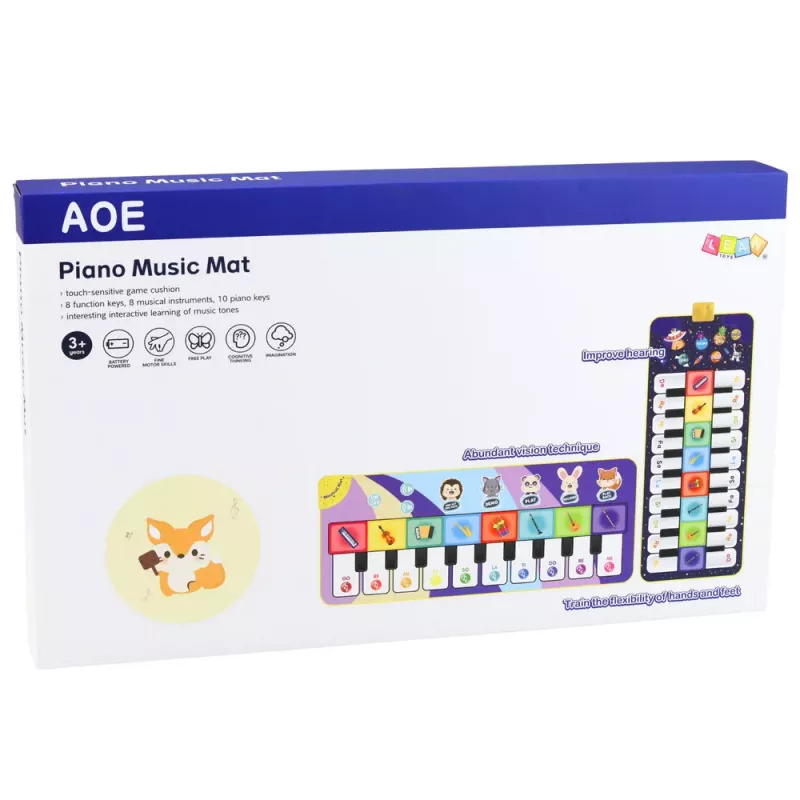 LEAN TOYS Muzikinis edukacinis šokių kilimėlis su interaktyviu pianinu Kosmosas 120 x 48 cm