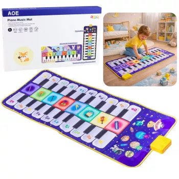 LEAN TOYS Muzikinis edukacinis šokių kilimėlis su interaktyviu pianinu Kosmosas 120 x 48 cm