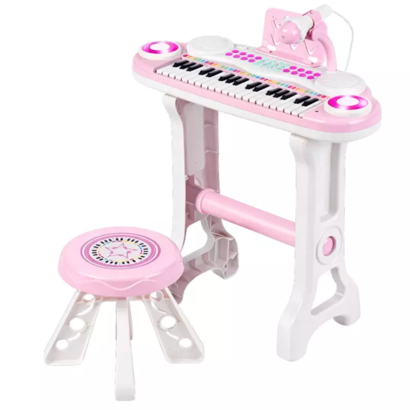 LEAN TOYS Electronic Piano Organ for Children with Stool, Microphone, MP3 - Pink
