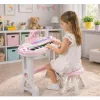 LEAN TOYS Electronic Piano Organ for Children with Stool, Microphone, MP3 - Pink