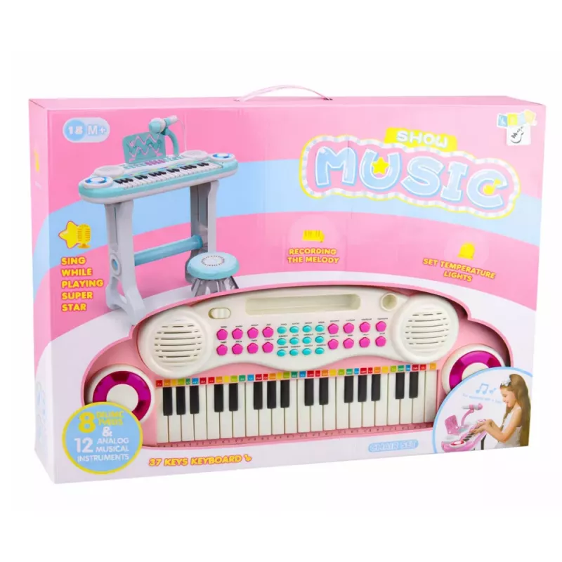 LEAN TOYS Electronic Piano Organ for Children with Stool, Microphone, MP3 - Pink