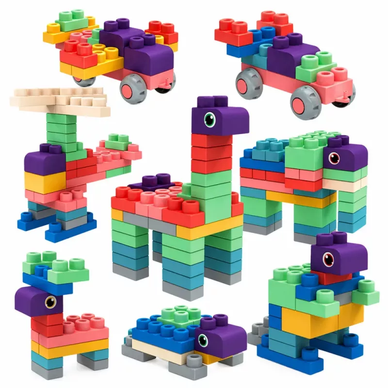 LEAN TOYS Minkšti sensoriniai silikoniniai konstravimo blokeliai spalvoti 80 vnt.