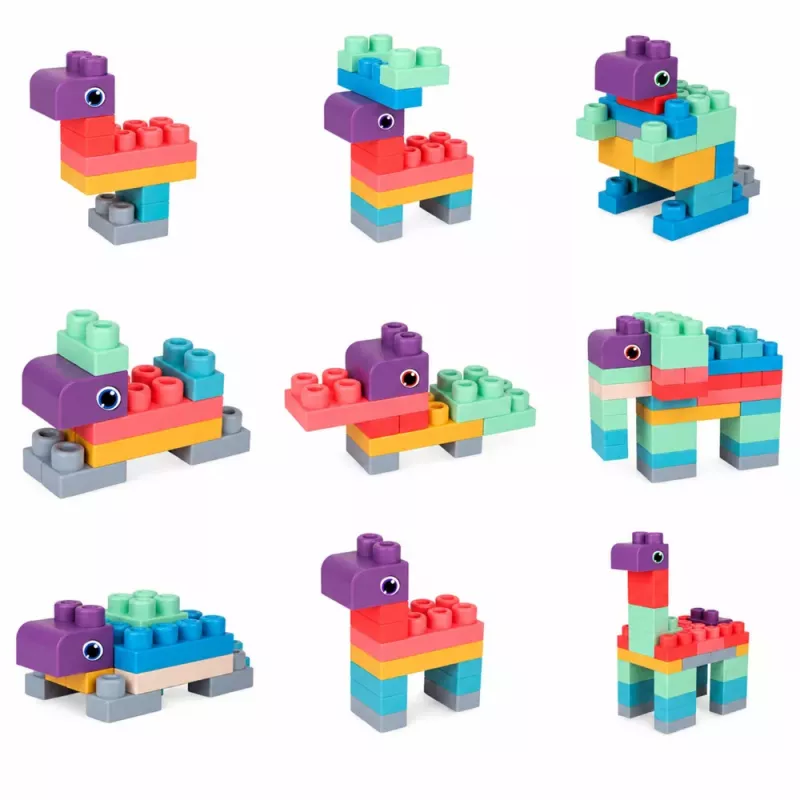 LEAN TOYS Minkšti sensoriniai konstravimo blokeliai maišelyje vaikams, spalvoti, 30 vnt.