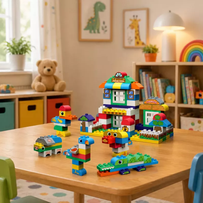 LEAN TOYS Minkšti sensoriniai silikoniniai konstravimo blokeliai Animal House 151 vnt.