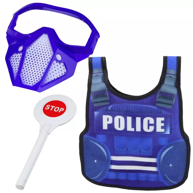 LEAN TOYS Policijos rinkinys: liemenė, šautuvas, kaukė, racija, aksesuarai