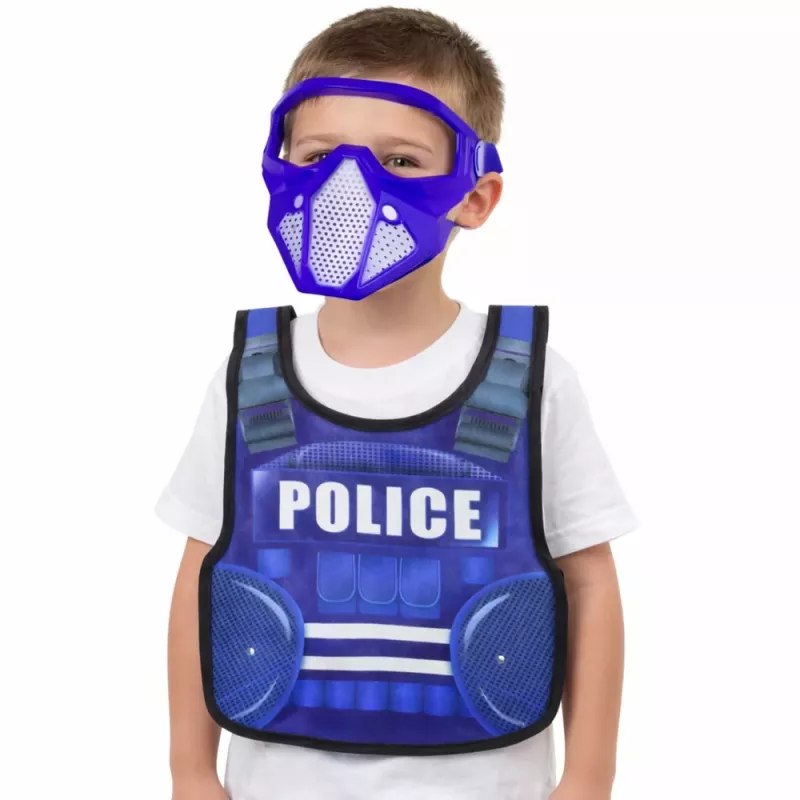 LEAN TOYS Policijos rinkinys: liemenė, šautuvas, kaukė, racija, aksesuarai