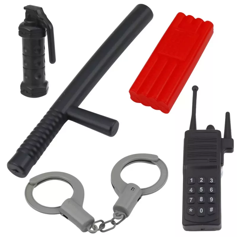 LEAN TOYS Policijos rinkinys: liemenė, šautuvas, kaukė, racija, aksesuarai