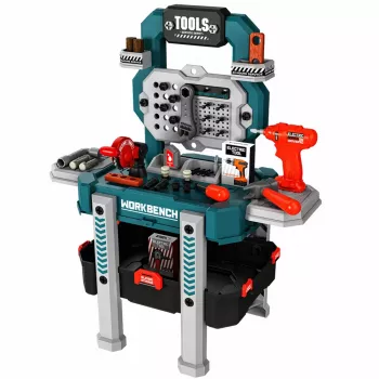 LEAN TOYS DIY rinkinys 2-in-1 Įrankių stalas Lagaminas Dirbtuvės Atsuktuvas 78 vnt.