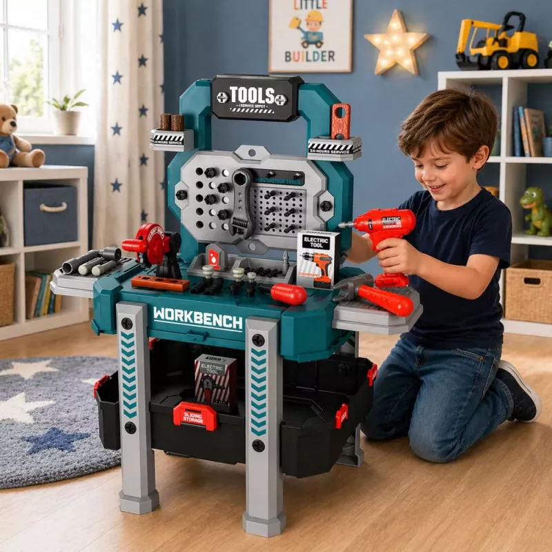 LEAN TOYS DIY rinkinys 2-in-1 Įrankių stalas Lagaminas Dirbtuvės Atsuktuvas 78 vnt.