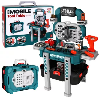 LEAN TOYS DIY rinkinys 2-in-1 Įrankių stalas Lagaminas Dirbtuvės Atsuktuvas 78 vnt.
