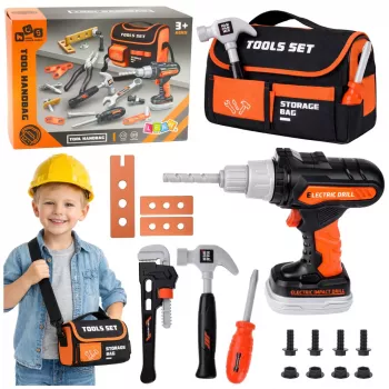 LEAN TOYS „Pasidaryk pats“ įrankių rinkinys krepšyje Gręžtuvas ir atsuktuvas 25 vnt.