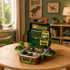 LEAN TOYS Dinozaurų rinkinys kuprinėje, lagaminėlyje, figūrėlės, mokomosios kortelės, aksesuarai, 30 vnt.