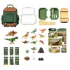 LEAN TOYS Dinozaurų rinkinys kuprinėje, lagaminėlyje, figūrėlės, mokomosios kortelės, aksesuarai, 30 vnt.
