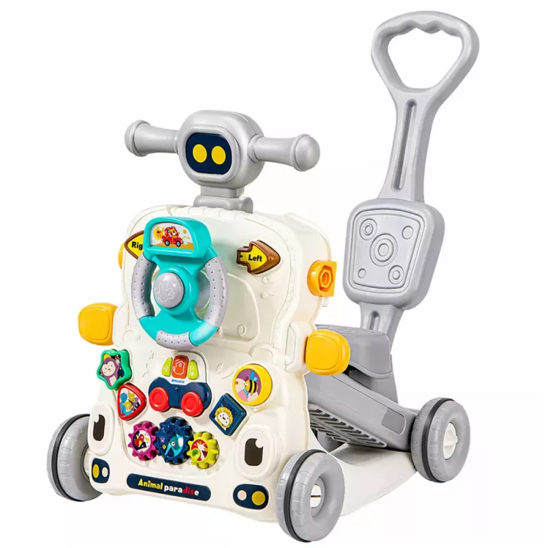 LEAN TOYS Interaktyvus edukacinis 5-in-1 dviratis, stumtuvas, stalas, paspirtukas pilkas