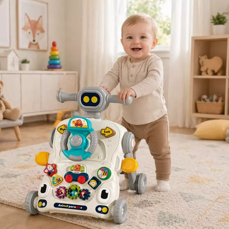 LEAN TOYS Interaktyvus edukacinis 5-in-1 dviratis, stumtuvas, stalas, paspirtukas pilkas