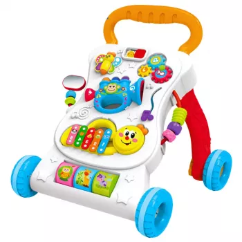 LEAN TOYS Stūmiamas vaikštynė su edukaciniu muzikiniu skydeliu 3v1 Garsai