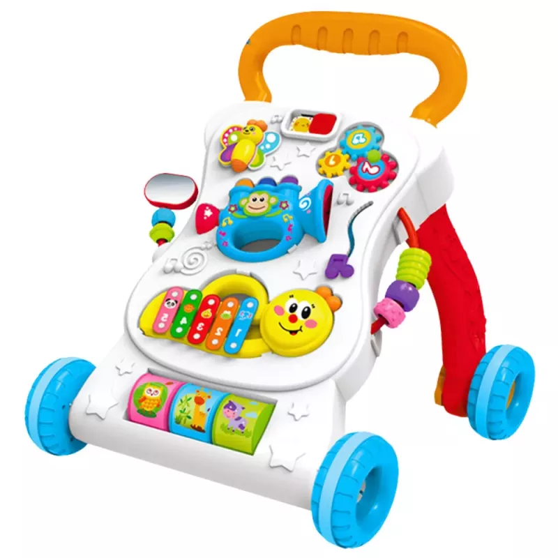 LEAN TOYS Stūmiamas vaikštynė su edukaciniu muzikiniu skydeliu 3v1 Garsai