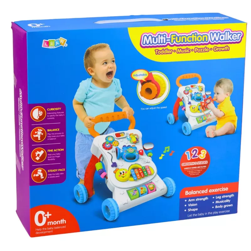 LEAN TOYS Stūmiamas vaikštynė su edukaciniu muzikiniu skydeliu 3v1 Garsai