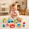 LEAN TOYS Rinkinys barškučių, dantukų dildymo žaislų, žaislų mažiems vaikams, spalvingų, judančių, 9 vnt.