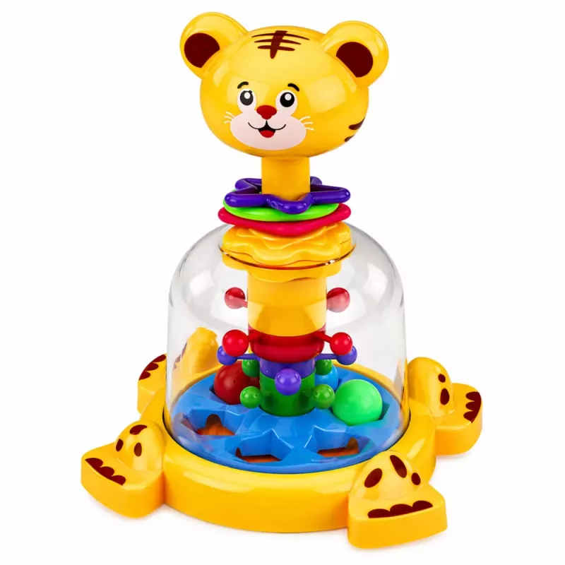 LEAN TOYS Interaktyvi Tigro Katino Suktukė su Sukamaisiais Rutuliais Kūdikiams