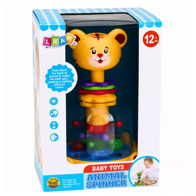 LEAN TOYS Interaktyvi Tigro Katino Suktukė su Sukamaisiais Rutuliais Kūdikiams