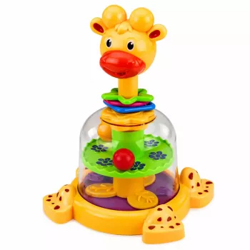 LEAN TOYS Interaktyvi žirafos suktukas su besisukančiais kamuoliukais kūdikiams