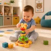 LEAN TOYS Interaktyvi žirafos suktukas su besisukančiais kamuoliukais kūdikiams