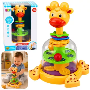LEAN TOYS Interaktyvi žirafos suktukas su besisukančiais kamuoliukais kūdikiams