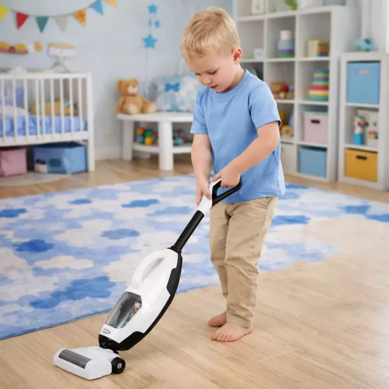LEAN TOYS Vaikiškas žaislinis dulkių siurblys vertikalus nešiojamas 2-in-1 siurbimo funkcija garsai