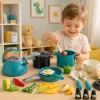LEAN TOYS Little Chef's Set - Virtuviniai puodai, indai, virdulys, turkio spalvos, 33 dalys