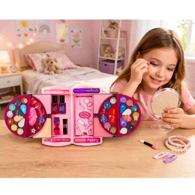 LEAN TOYS Grožio rinkinys makiažui ir nagams – kosmetika, šešėliai, nagų lakai, dėklas