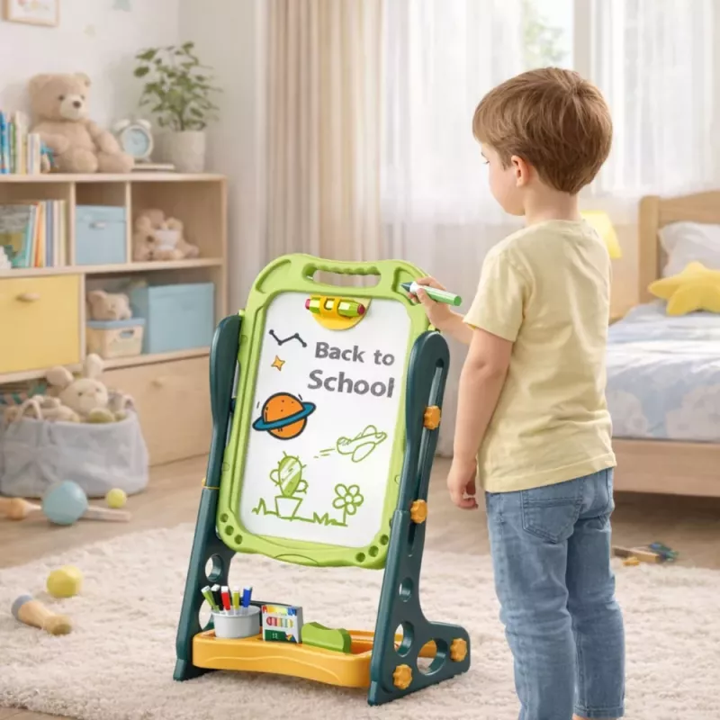 LEAN TOYS Dvipusė magnetinė kreidos lenta, sauso trynimo, žalia, 52 vnt.