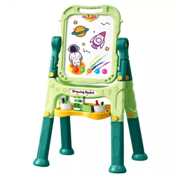 LEAN TOYS Dvipusė magnetinė sauso trynimo ir kreidinė lenta su magnetukais ir kreidelėmis, 48 vnt.
