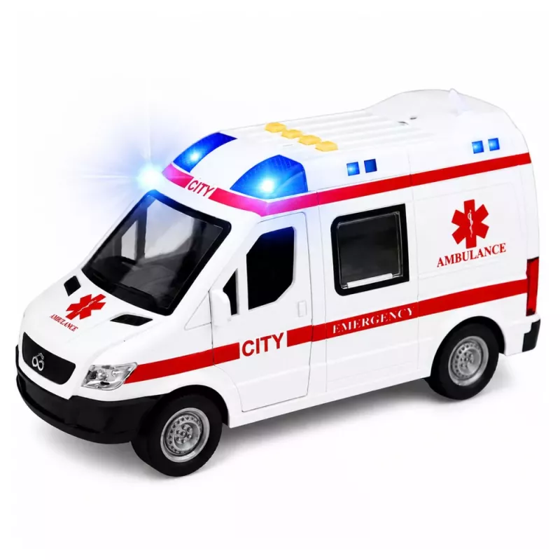 LEAN TOYS Ambulance Stretcher Drive Lights Sounds White 1:10