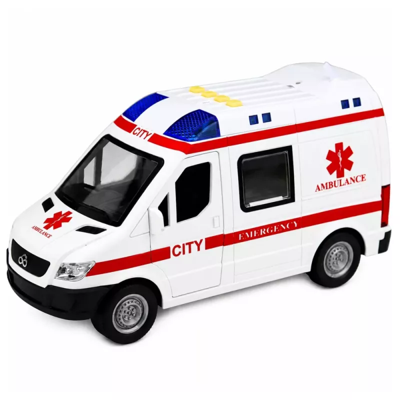 LEAN TOYS Ambulance Stretcher Drive Lights Sounds White 1:10
