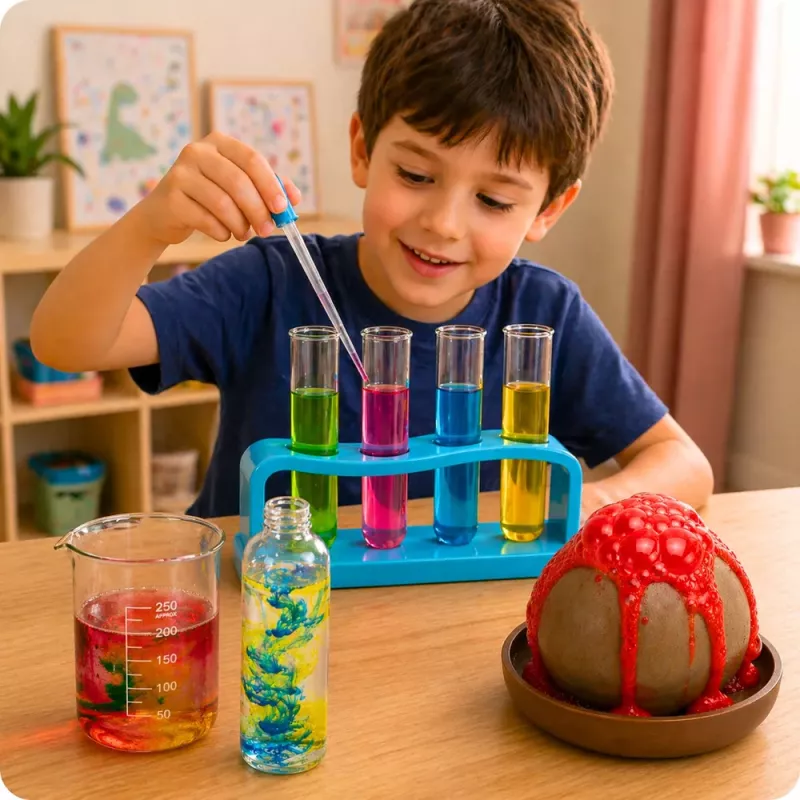 LEAN TOYS Little Chemist's 14-in-1 Eksperimentinis Lavinamasis Rinkinys Ugnikalnių Eksperimentai