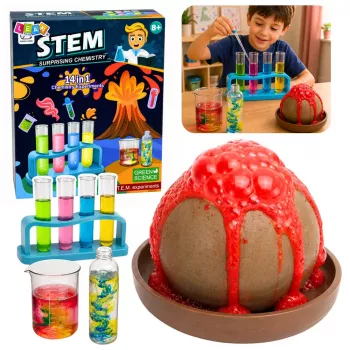 LEAN TOYS Little Chemist's 14-in-1 Eksperimentinis Lavinamasis Rinkinys Ugnikalnių Eksperimentai