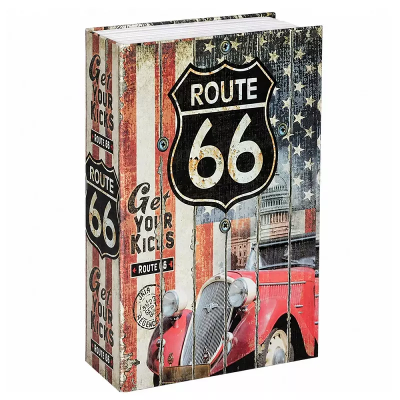 LEAN TOYS Knyga-seifas su raktu Maža pinigų dėžutė Route 66 Didelė