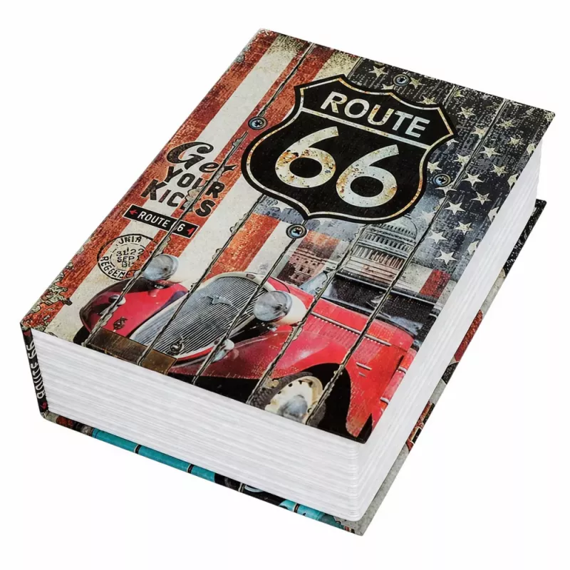 LEAN TOYS Knyga-seifas su raktu Maža pinigų dėžutė Route 66 Didelė