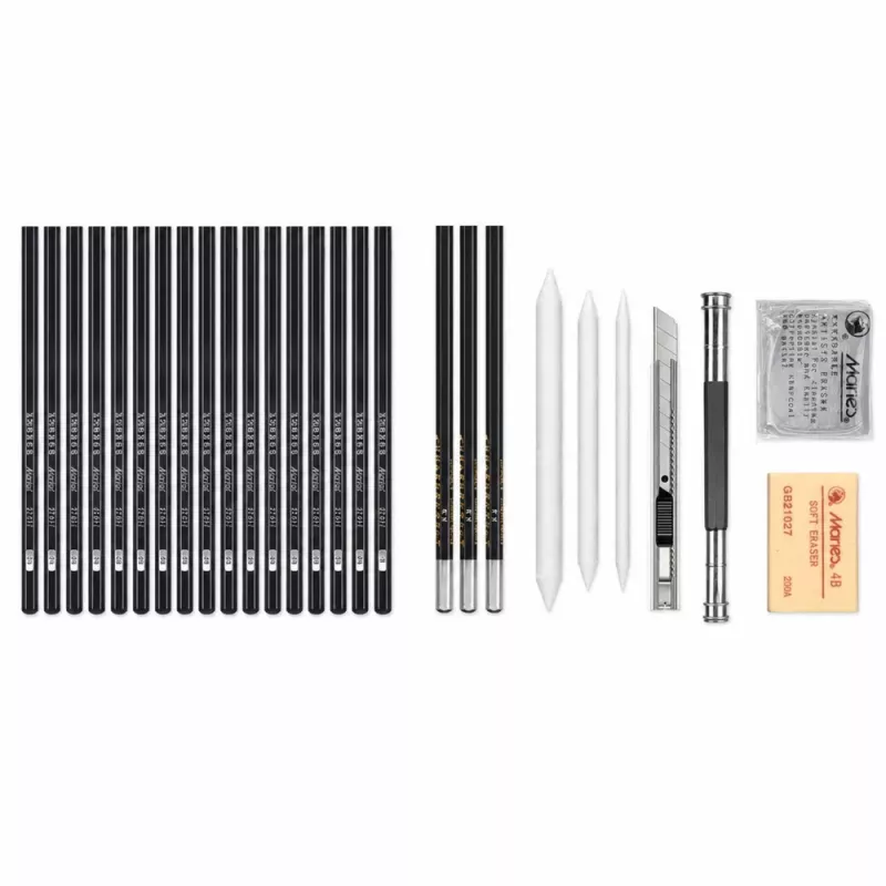 LEAN Professional Sketching Set Drawing Pencils Accessories Case 31 pcs.